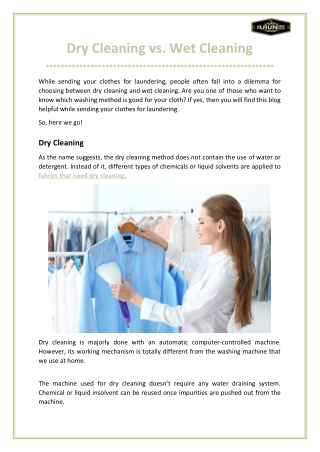 Dry Cleaning vs. Wet Cleaning