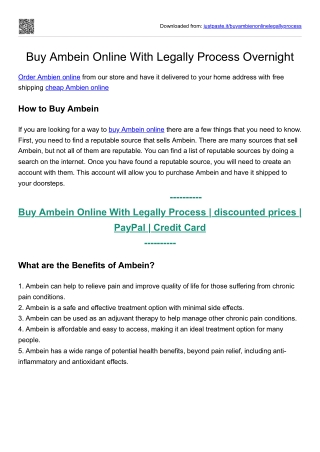 Buy Ambein Online With Legally Process Overnight