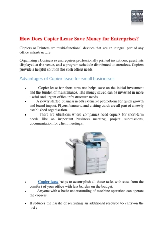 How Does Copier Lease Save Money for Enterprises?