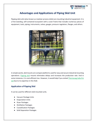 Advantages and Applications of Piping Skid Unit