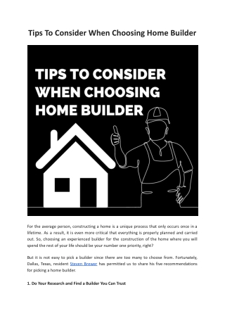 Tips to Consider When Choosing Home Builder