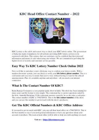 KBC Head Office Contact Number