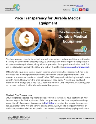 Price Transparency for Durable Medical Equipment