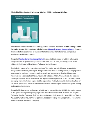 Global Folding Carton Packaging Market 2022 - Industry Briefing