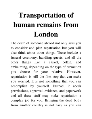 transportation of human remains from London