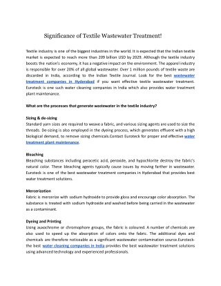 Significance of Textile Wastewater Treatment!