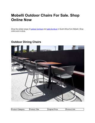 Mobelli Outdoor Chairs For Sale. Shop Online Now