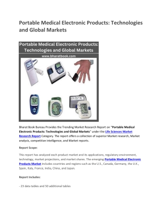 Portable Medical Electronic Products, Technologies and Global Markets