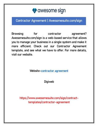 Contractor Agreement | Awesomesuite.com/sign