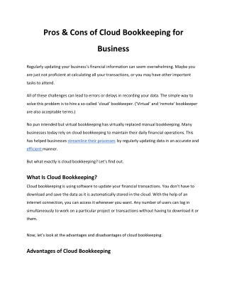 Pros & Cons of Cloud Bookkeeping for Business