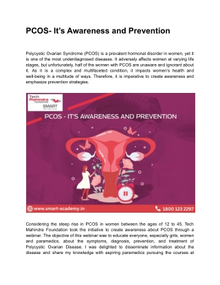 PCOS- It’s Awareness and Prevention