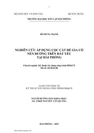 Nghiên cứu áp dụng cọc cát để gia cố nền đường trên đất yếu tại Hải Phòng