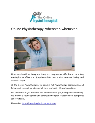 Online Physiotherapy, wherever, whenever