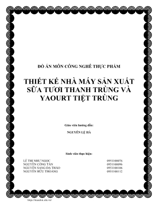 Thiết kế nhà máy sản xuất sữa tươi tiệt trùng và yaourt tiệt trùng