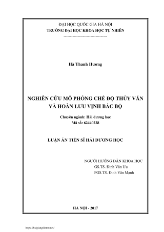 Nghiên cứu mô phỏng chế độ thủy văn và hoàn lưu Vịnh Bắc Bộ