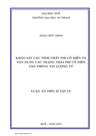 Khảo sát các tính chất phi cổ điển và vận dụng các trạng thái phi cổ điển