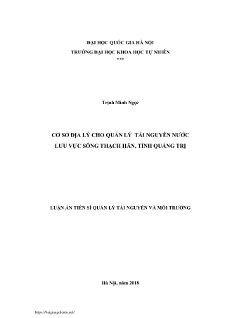 Cơ sở địa lý cho quản lý tài nguyên nước lưu vực sông Thạch Hãn
