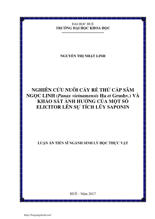 Nghiên cứu nuôi cấy rễ thứ cấp sâm ngọc linh