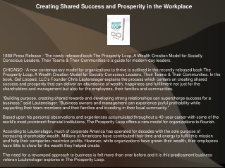 Creating Shared Success and Prosperity in the Workplace