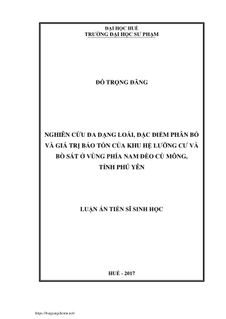 Nghiên cứu đa dạng loài, đặc điểm phân bố và giá trị bảo tồn của khu hệ lưỡng cư