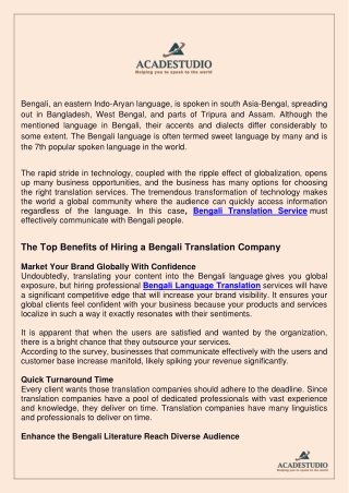Bengali Language Translation Services