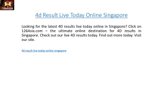 4d Result Live Today Online Singapore  126asia.com