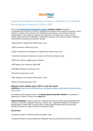 Brazil Sports Nutrition Market Research Report: Forecast (2022-2027)