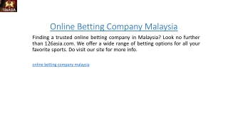 Online Betting Company Malaysia 126asia.com