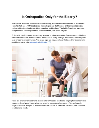 Is Orthopedics Only for the Elderly?