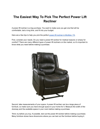 The Easiest Way To Pick The Perfect Power Lift Recliner