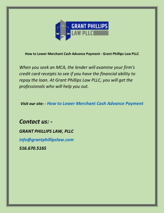How to Lower Merchant Cash Advance Payment Grant Phillips Law PLLC
