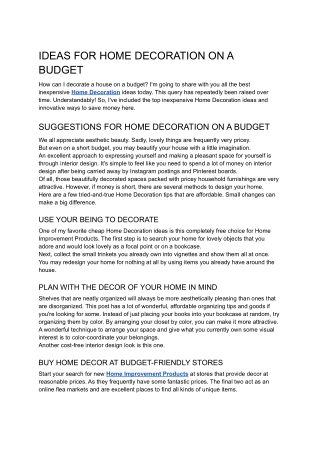 IDEAS FOR HOME DECORATION ON A BUDGET