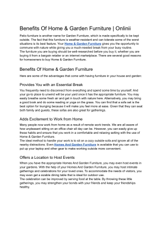 Benefits Of Home & Garden Furniture | Onlinii