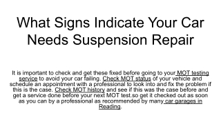 What Signs Indicate Your Car Needs Suspension Repair