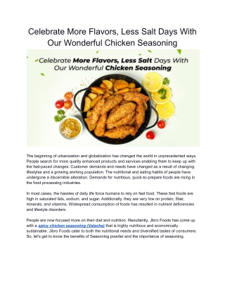 Celebrate More Flavors, Less Salt Days With Our Wonderful Chicken Seasoning