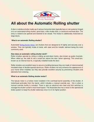 All about the Automatic Rolling shutter