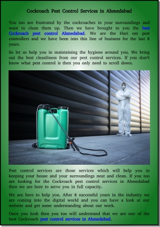 cockroach pest control services near me in Ahmedabad