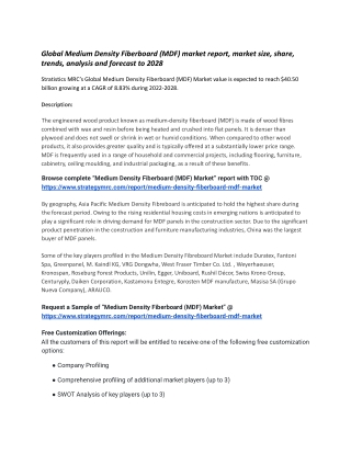 Global Medium Density Fiberboard (MDF) market report, market size, share, trends