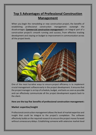 Top 5 Advantages of Professional Construction Management