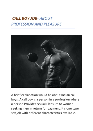 CALL BOY JOB- ABOUT PROFESSION AND PLEASURE