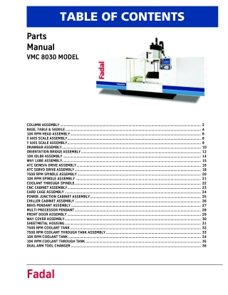 Fadal VMC 8030 MODEL Parts Manual