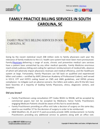 FAMILY PRACTICE BILLING SERVICES IN SOUTH CAROLINA, SC