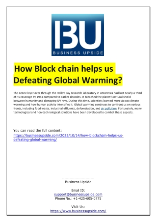 How Block chain helps us Defeating Global Warming