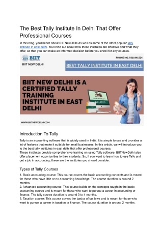 The Best Tally Institutes In Delhi That Offer Professional Courses