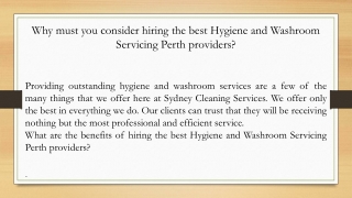 Why must you consider hiring the best Hygiene and Washroom Servicing Perth providers