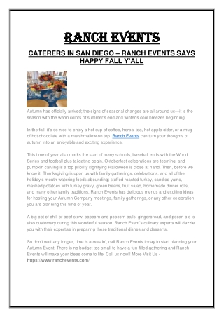 CATERERS IN SAN DIEGO ( Ranch Event)