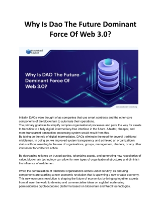 Why Is Dao The Future Dominant Force Of Web 3 ?