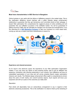 Must have characteristics in SEO Service In Bangalore