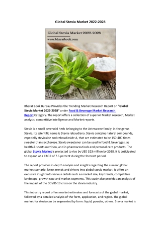 Global Stevia Market 2022-2028