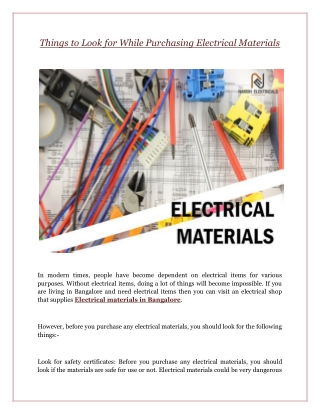 Things to Look for While Purchasing Electrical Materials